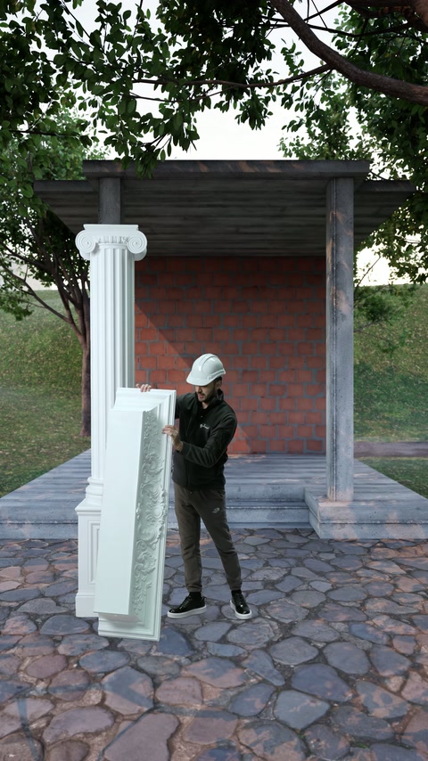 Kabartmalı üst eleman pergola önünde çevrilerek hizaya getiriliyor