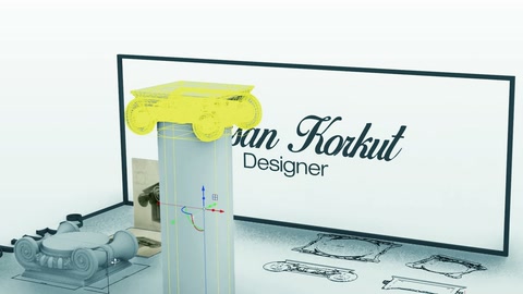 Dekoratif sütun modeli, başlık ve gövde birleşimiyle sunum alanında gösteriliyor