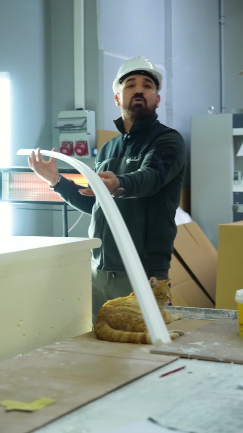 Esnek beyaz dekoratif çıta elle kavis verilerek dayanımı gösteriliyor