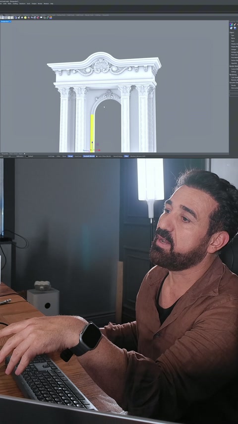 Klasik kapı çevresinin tam cephe modeli uzaktan inceleniyor