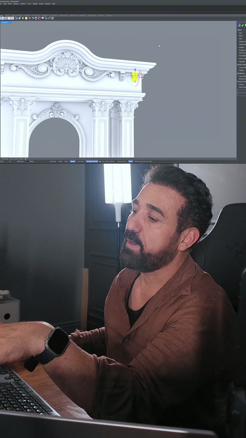 Portalın üst tacındaki kıvrımlı bezemeler çalışma ekranında düzenleniyor