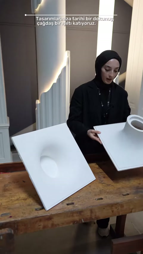 Sunucu, boyunlu amorf armatürü yeniden masa üzerine yerleştiriyor.