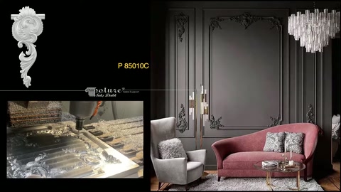 Oyma desenli uzun dekor parçası salon duvarındaki çıtalarla eşleştiriliyor