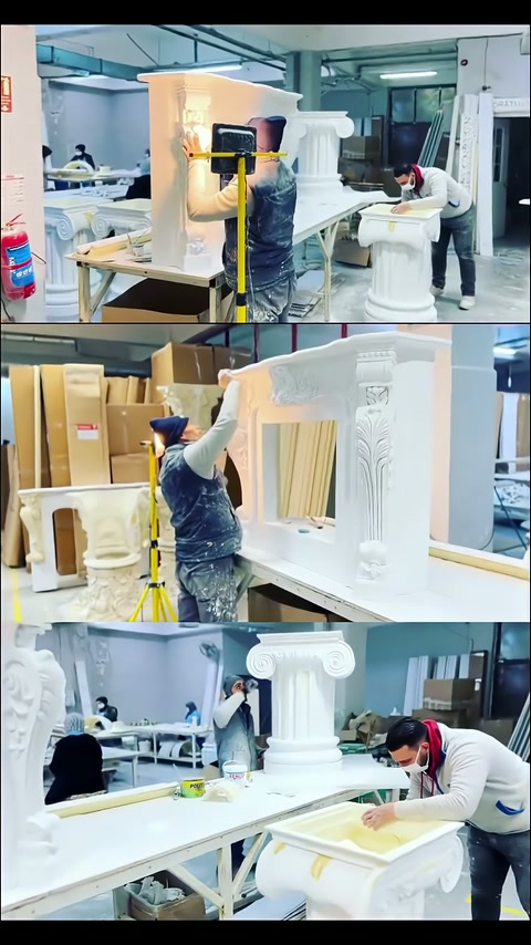 Sütun kabartmalı sehpa çerçevesinin üst yüzeyinde düzeltme sürüyor