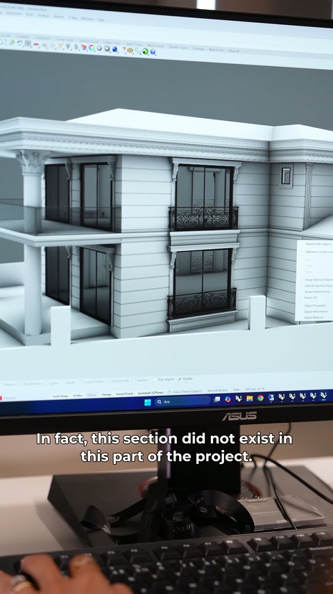 Yakınlaştırılan cephe modelinde pencere çevreleri ve düşey profiller belirginleşiyor.