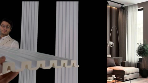 Dalga profilli kartonpiyer çıtası salon dekoru önünde tanıtılıyor