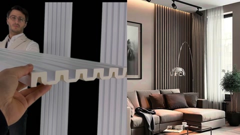 Dekoratif çıta profili yakın çekimde oturma odası fonunda