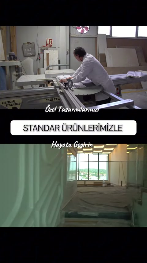 Profil parçası üretim makinesinde işlenirken tamamlanmış mekân gösteriliyor
