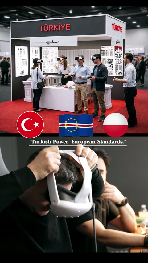 Katılımcı sanal gerçeklik başlığını iki eliyle başına yerleştiriyor