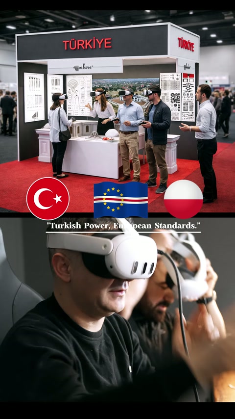 Yan yana oturan iki kullanıcı VR başlıklarıyla sunuma katılıyor