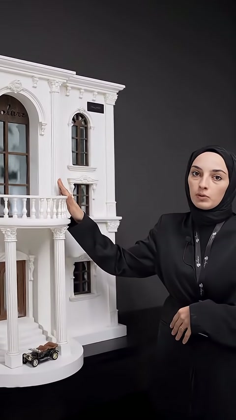 Beyaz makette balkon korkuluğu altına yerleştirilen küçük payandalar inceleniyor