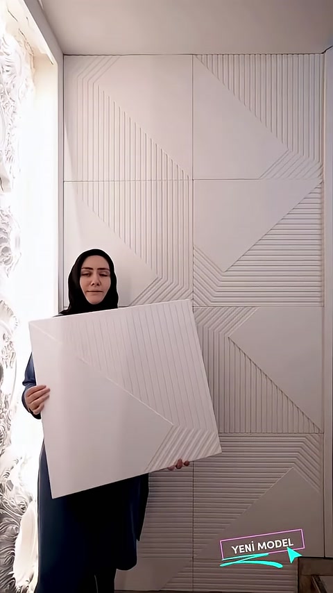 Poliüretan 3D duvar paneli ve kabartmalı geometrik yüzey detayları