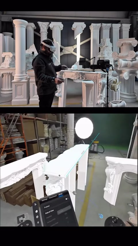 İki dekoratif şömine modeli karşılıklı açılarda yerleştiriliyor.