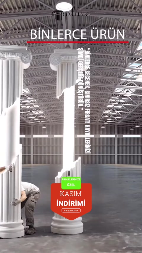Üretim alanında sıralanmış farklı başlıklara sahip sütunlar