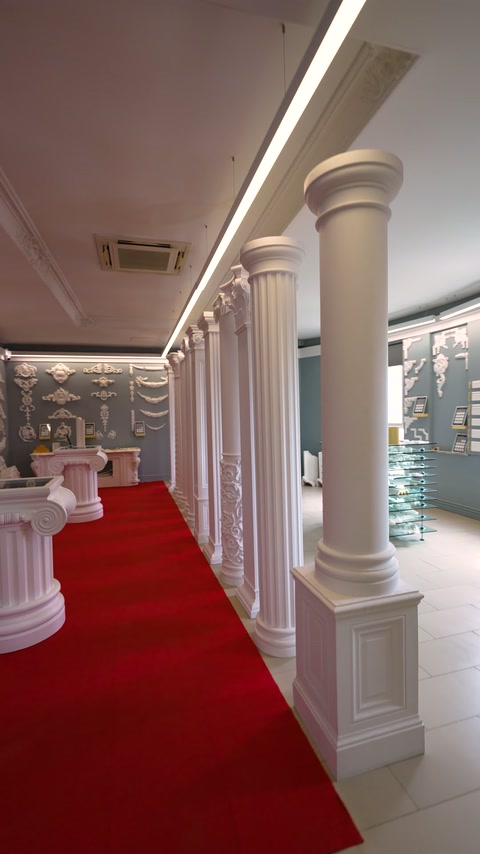 Yuvarlak ve köşeli sütun modelleri showroom koridorunda sıralanıyor