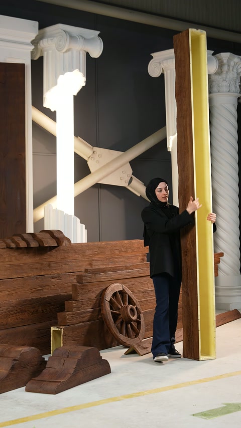Sunucu, iç kesiti açık dekoratif kirişi dik konumda tutuyor