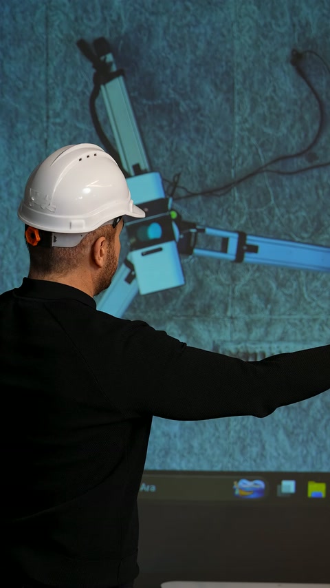 3D tarama görüntüsü büyük ekranda, uzman tarafından yakından inceleniyor.
