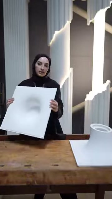 Kare amorf panel eğik açıyla çevrilerek yüzey formu gösteriliyor