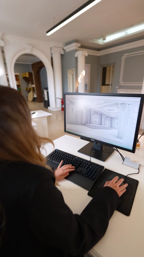 Mimar, Viyana düğün salonunun klasik iç mekan tasarımını inceliyor