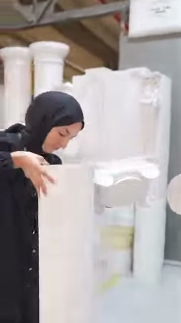 Sunucu, sütunun geniş başlık kısmını iki eliyle kavrayarak gösteriyor