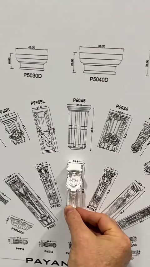 Dekoratif payanda örneği farklı model çizimleri arasında hizalanıyor
