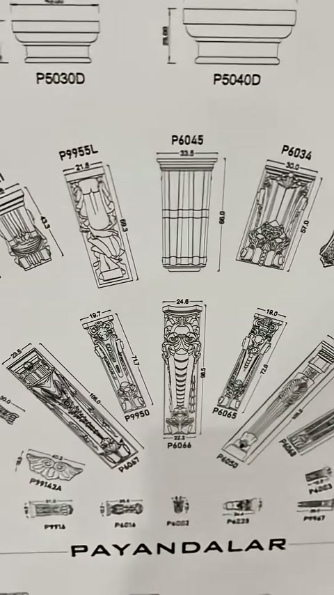 Payanda çeşitleri ve üst profil kesitleri katalog panosunda sergileniyor