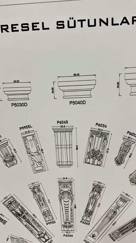 Karesel sütun tabanları ve payanda modelleri teknik panoda gösteriliyor