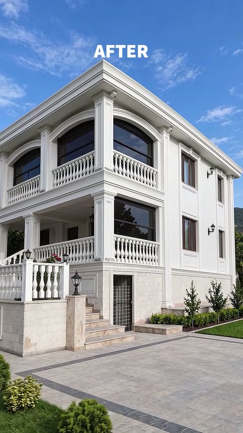Söve, silme ve balkon korkuluklarıyla tamamlanan köşe görünümü