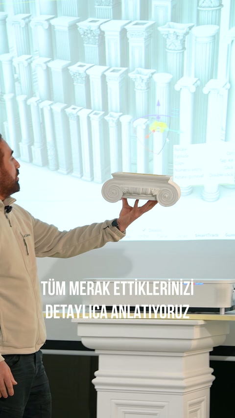 Sunucu, kıvrımlı sütun başlığını yatay tutup profilini sergiliyor.