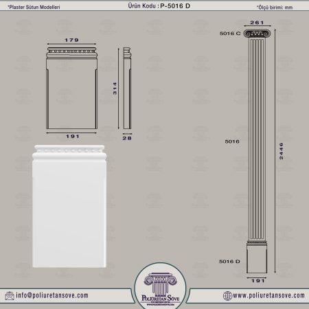 Poliüretan Plaster Sütun Ayak Modeli 5016 D