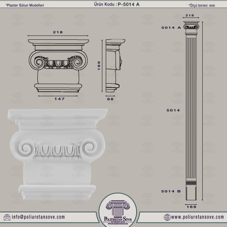 Poliüretan Plaster Sütun Başlık Modelleri 5014 A