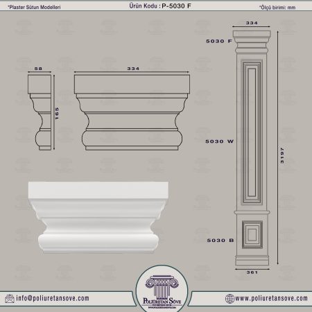 Poliüretan Plaster Sütun Başlık Modeli 5030 F