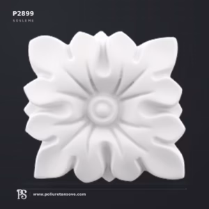 Kare Çiçek Motifli Poliüretan Dekoratif Rozet Aplik 66x66 mm P2899
