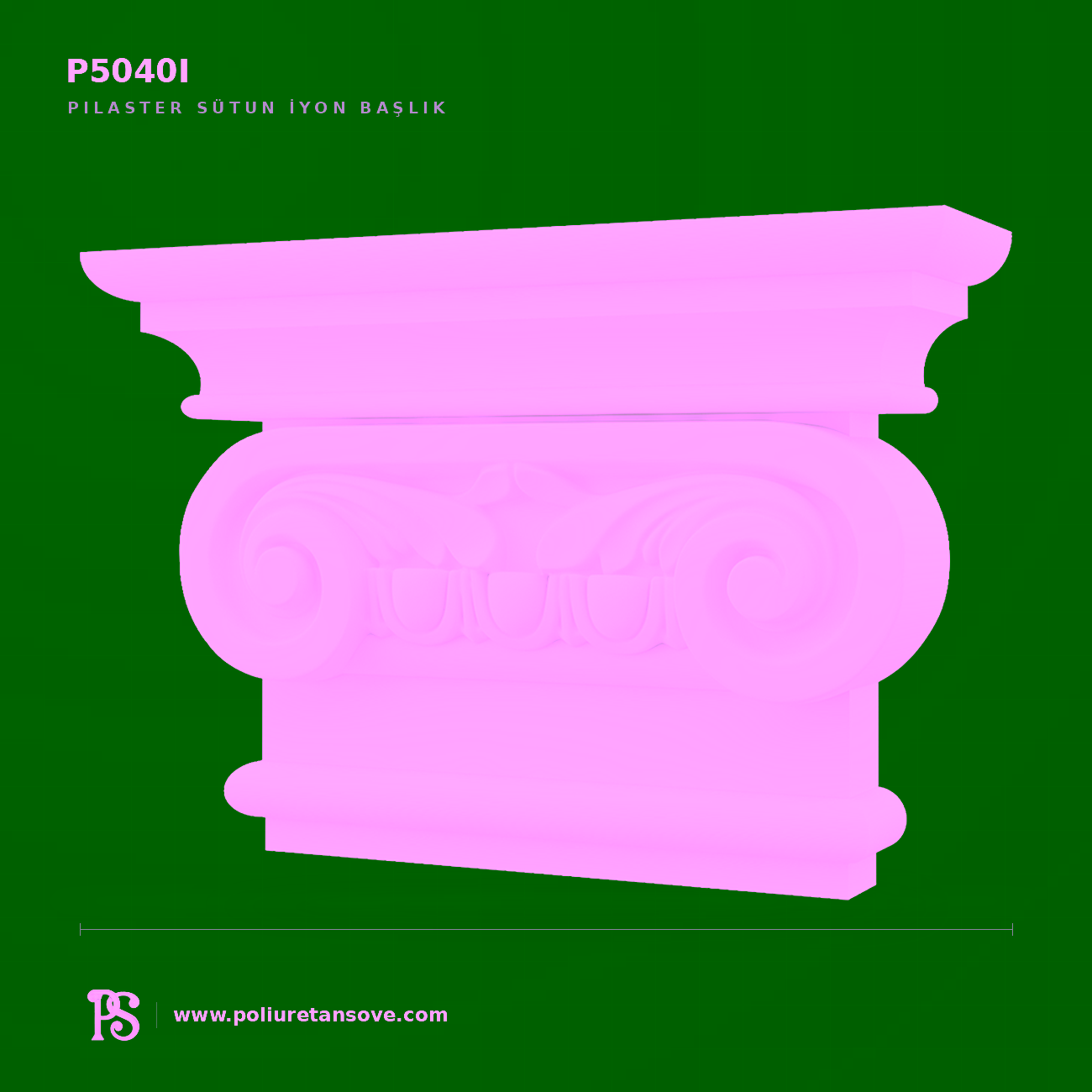 İyon Düzen Poliüretan Pilaster Sütun Başlığı 145x595x408 mm