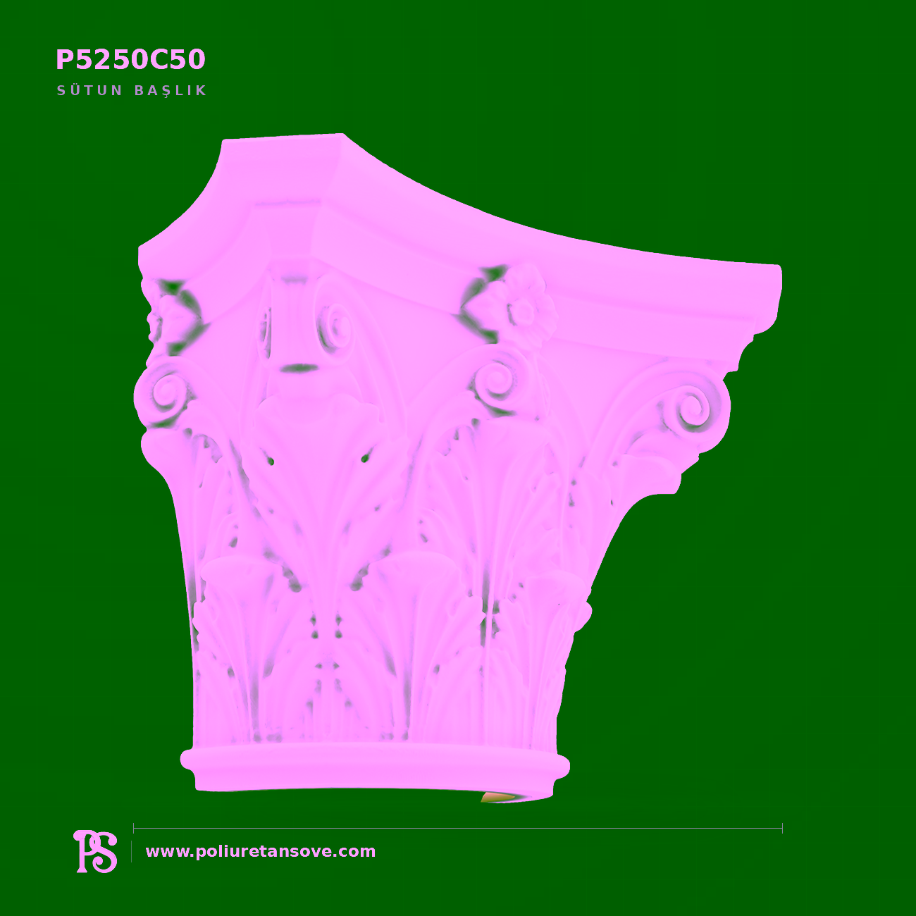 Poliüretan Akantus Desenli Klasik Sütun Başlığı P5250C50 (45x91 cm)