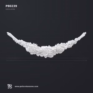 Dekoratif Çiçekli Poliüretan Duvar ve Kapı Üstü Süsü 79x26 cm